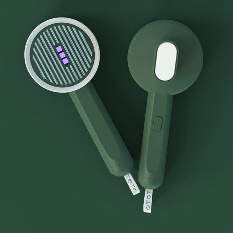 Two green handheld shower heads on a dark green background