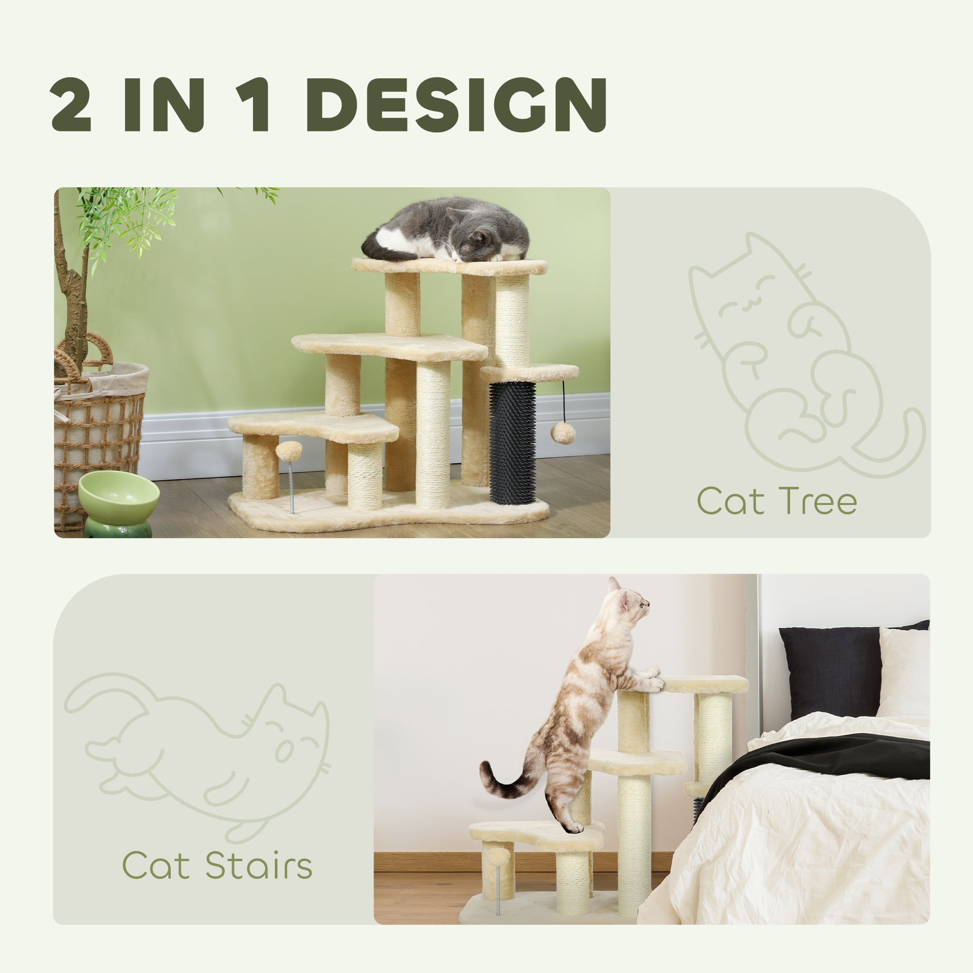 Close-up of cat tree platform with soft plush fabric surface
