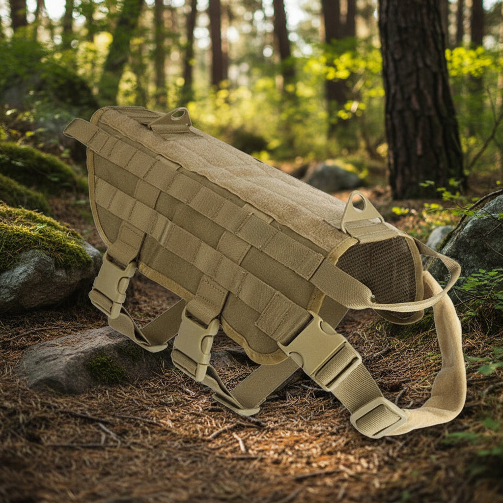 Tactical vest in a forest setting