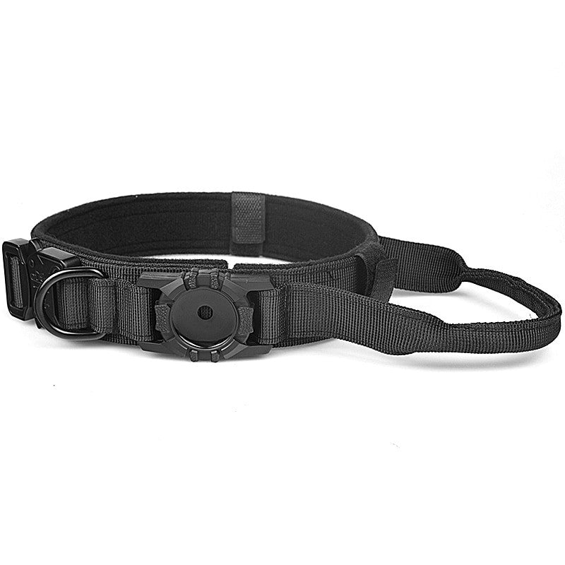 Black dog collar with a buckle on a white background