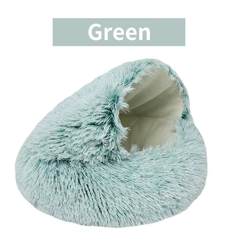 Green fluffy pet bed on a white background