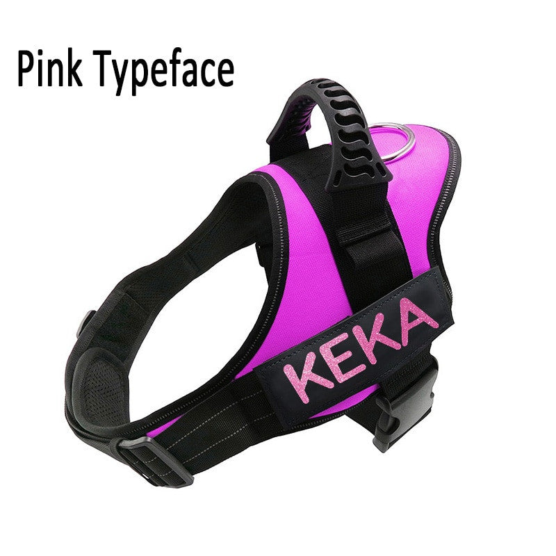 Pink and black dog harness with 'KEKA' branding on a white background