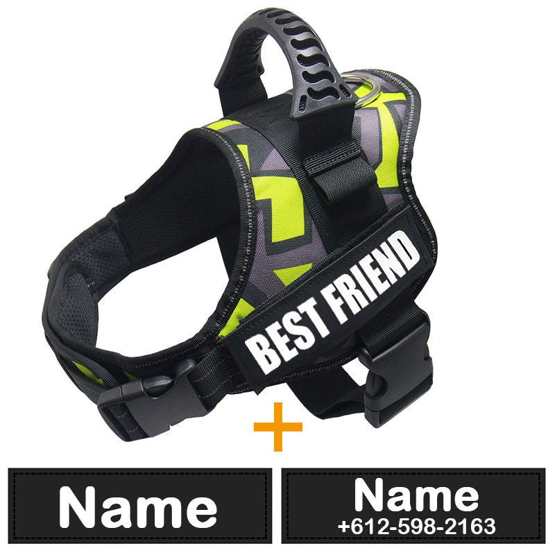 Dog harness with 'BEST FRIEND' text on a white background