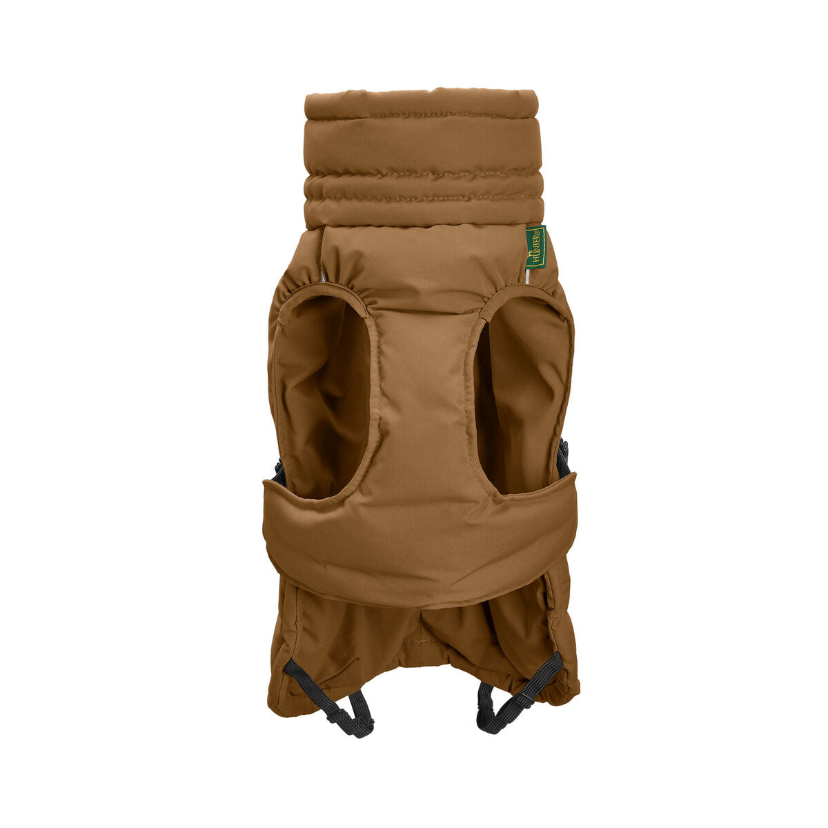 Brown dog vest with a visible brand logo on a white background