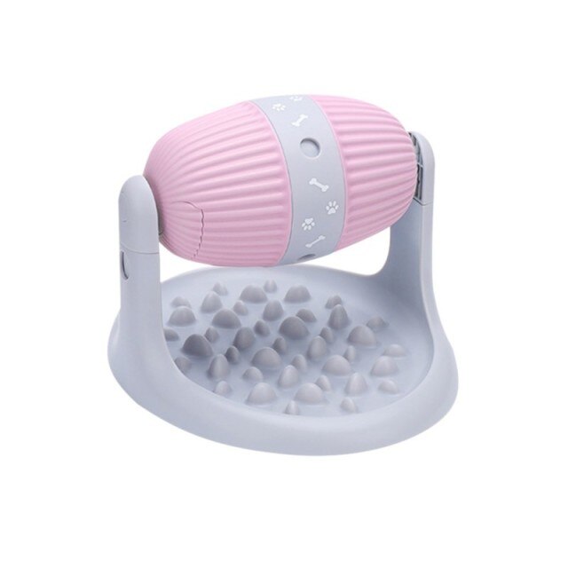 Pink and gray pet toy on a white background