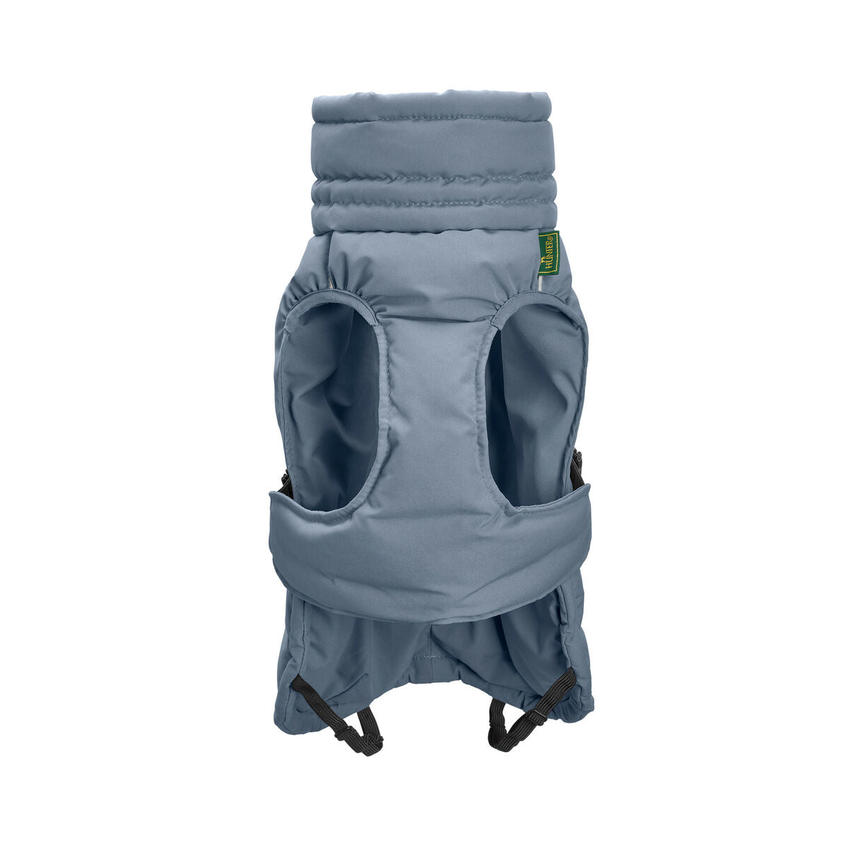 Gray dog harness with a hood on a white background