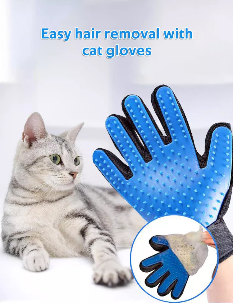Pet grooming gloves with adjustable wrist strap for comfortable fit
