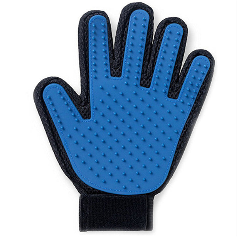 Close-up of pet grooming glove silicone tips for removing loose hair
