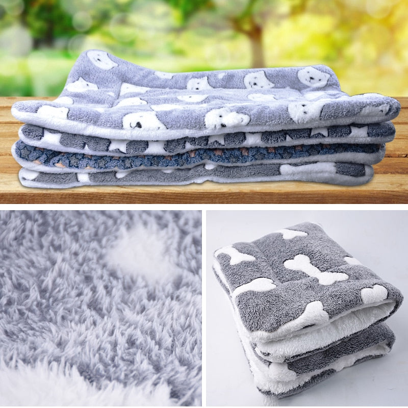 Stack of folded blankets with animal patterns on a wooden surface, close-up of texture, and another set on a white background.