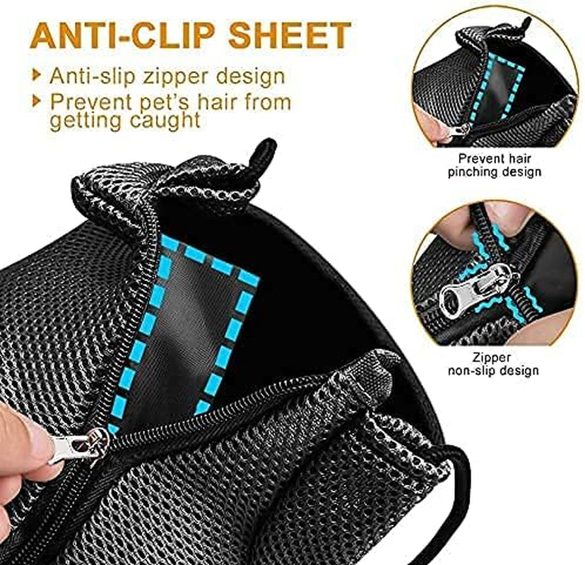 Anti-clip sheet with anti-slip zipper design to prevent pet hair from getting caught, shown with a hand holding the product.