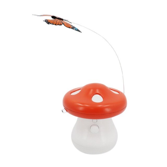 Red mushroom-shaped container with a clear base on a white background