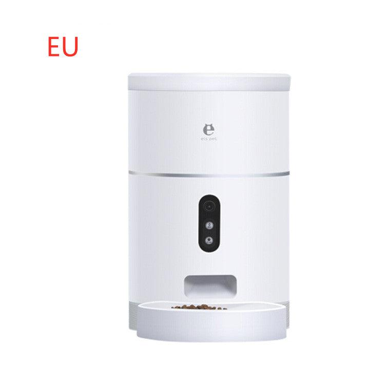 White pet feeder with a visible brand logo on a white background