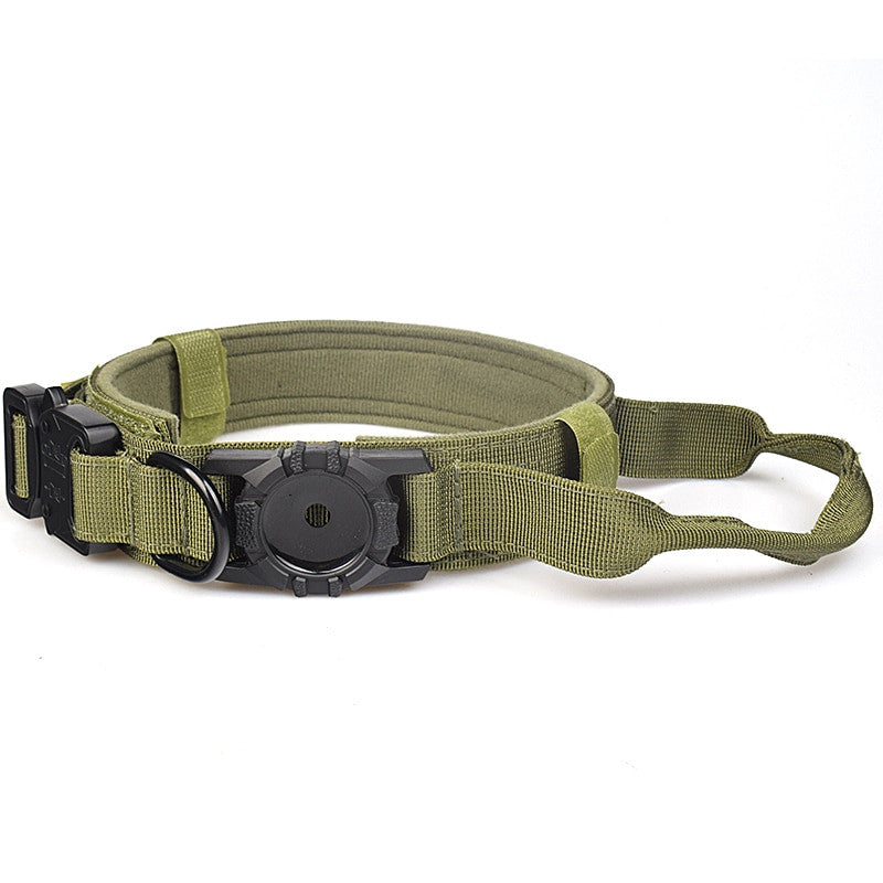 Green dog collar with black buckle on a white background
