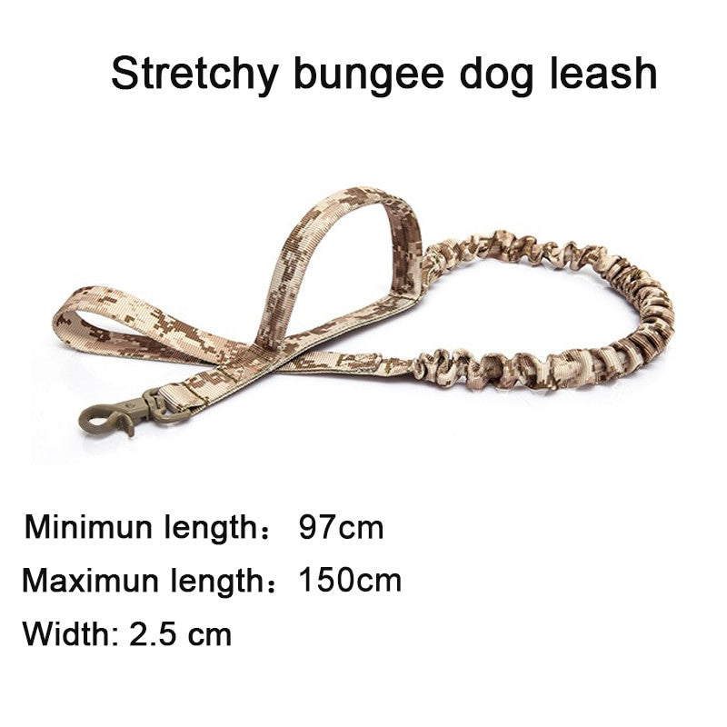 Stretchy bungee dog leash with camouflage pattern on a white background