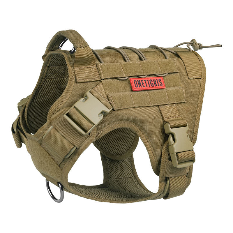 Tactical dog harness with 'ONETIGRIS' brand label on a white background