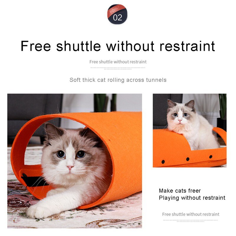 Orange tunnel with a cat inside, labeled 'Free shuttle without restraint' on a white background.